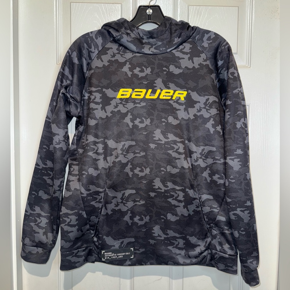 Bauer Gray and Black Camo Hoodie with Yellow Logo. Size XL